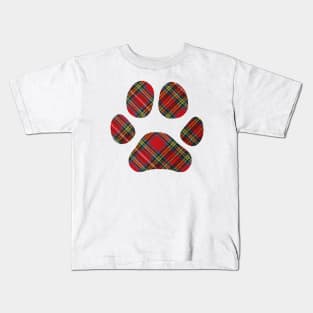 Lilly the Shiba Inu's Paw Print - Tartan on White Kids T-Shirt